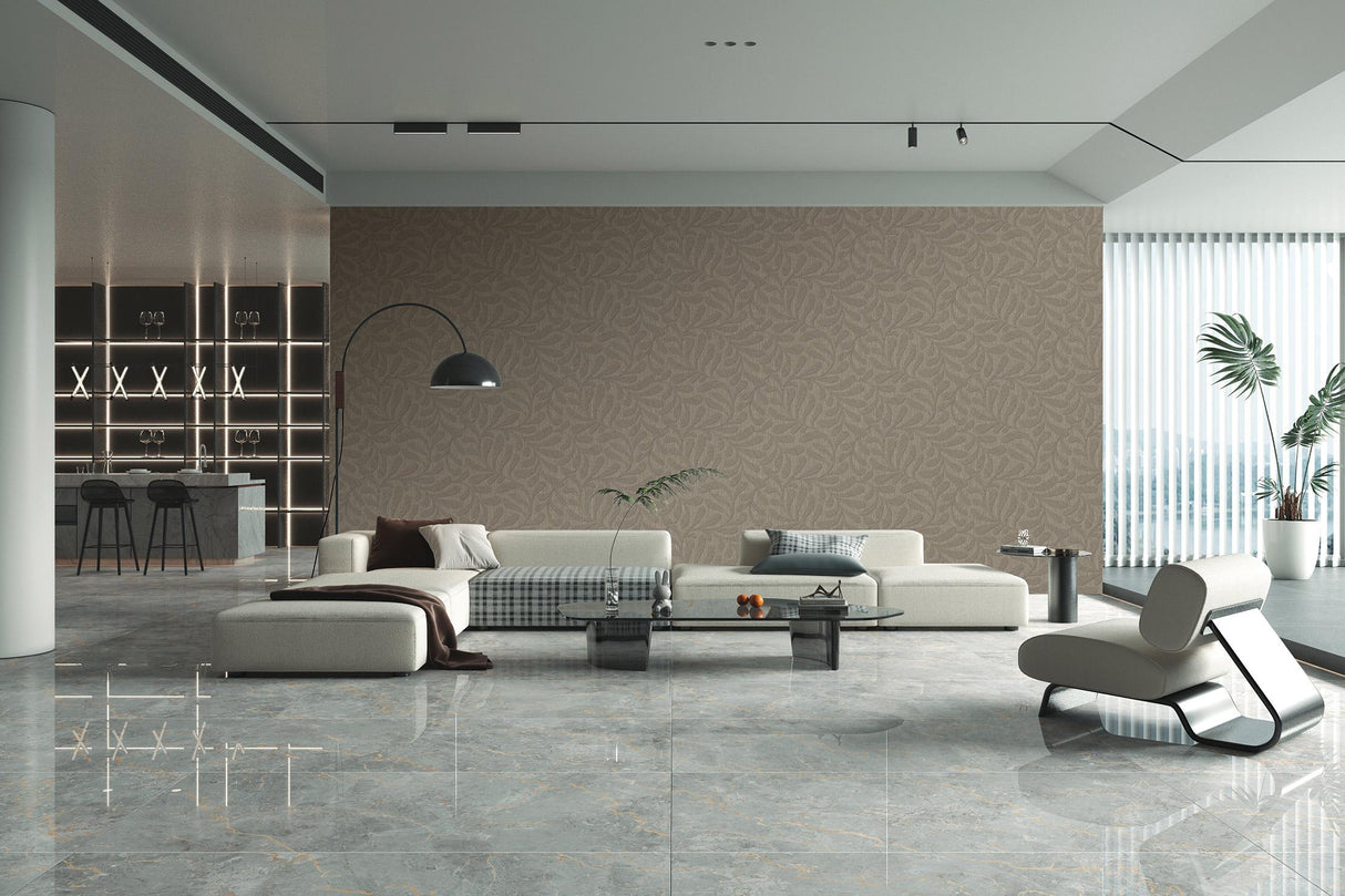 Veer Decor Carved Foliage Roasted Cashew Wallpaper