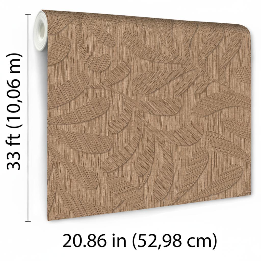 Veer Decor Carved Foliage Chestnut Wallpaper