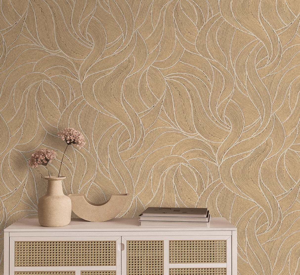 Veer Decor Woven Drift Latte Wallpaper