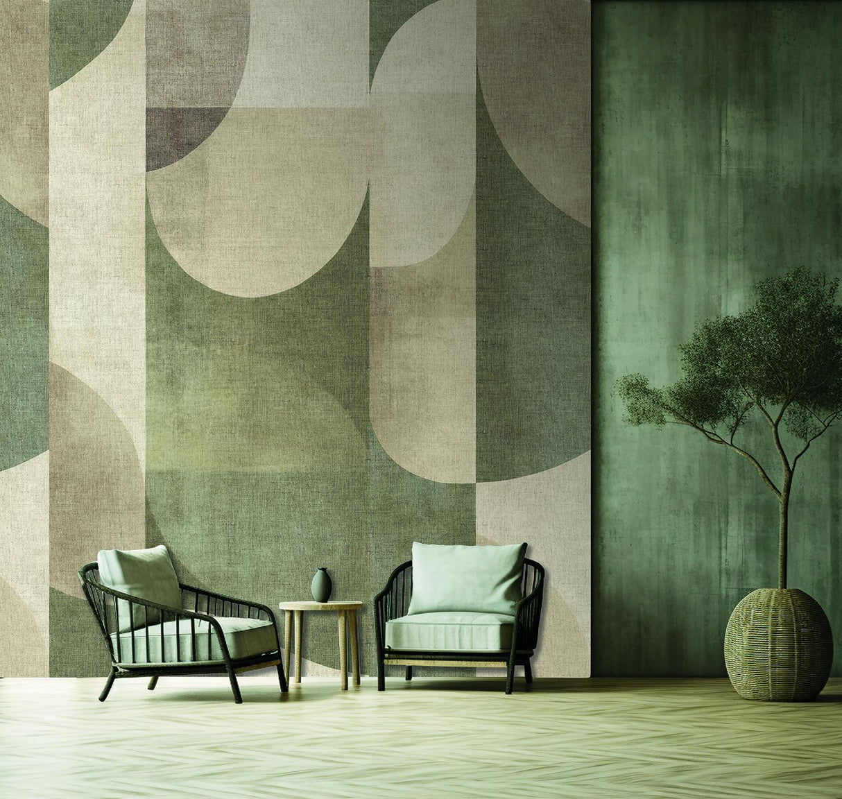 Veer Decor Abstract Arch Oil Green Wallpaper Mural
