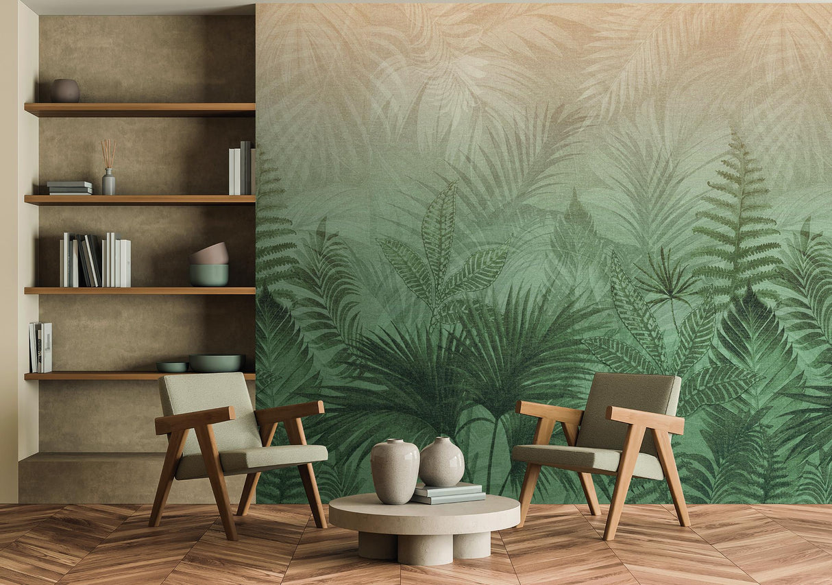 Veer Decor Linen Jungle Oil Green Wallpaper Mural