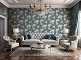 Veer Decor Grand Magnolia Bue Wallpaper