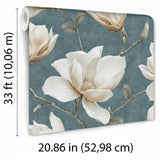 Veer Decor Grand Magnolia Bue Wallpaper