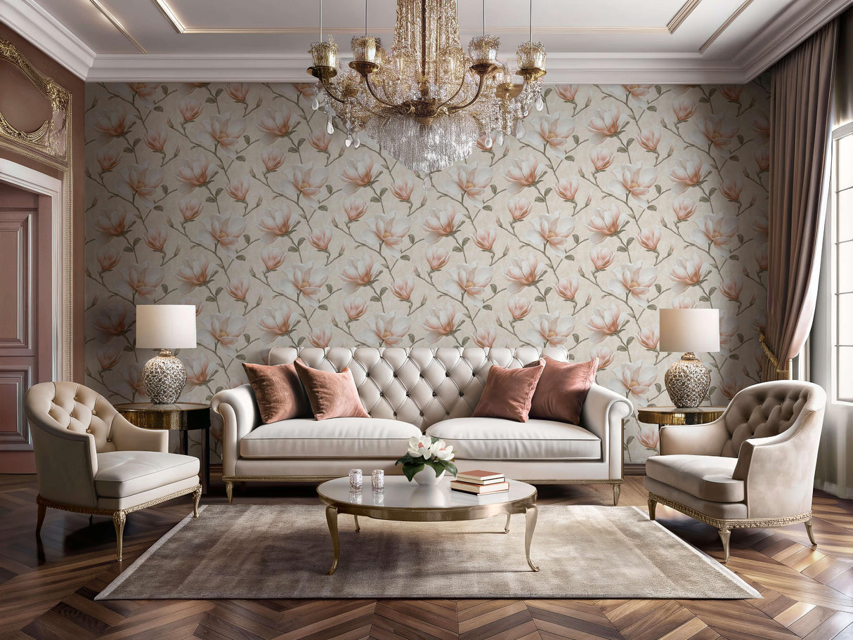 Veer Decor Grand Magnolia Orange Wallpaper