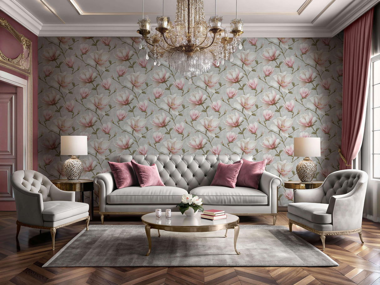 Veer Decor Grand Magnolia Grey Wallpaper