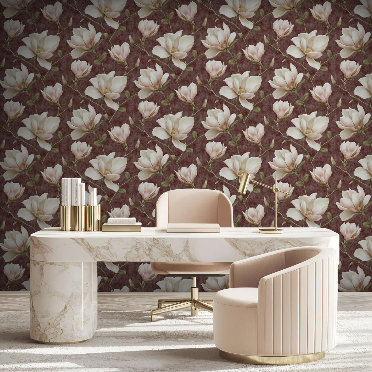 Veer Decor Grand Magnolia Red Wallpaper