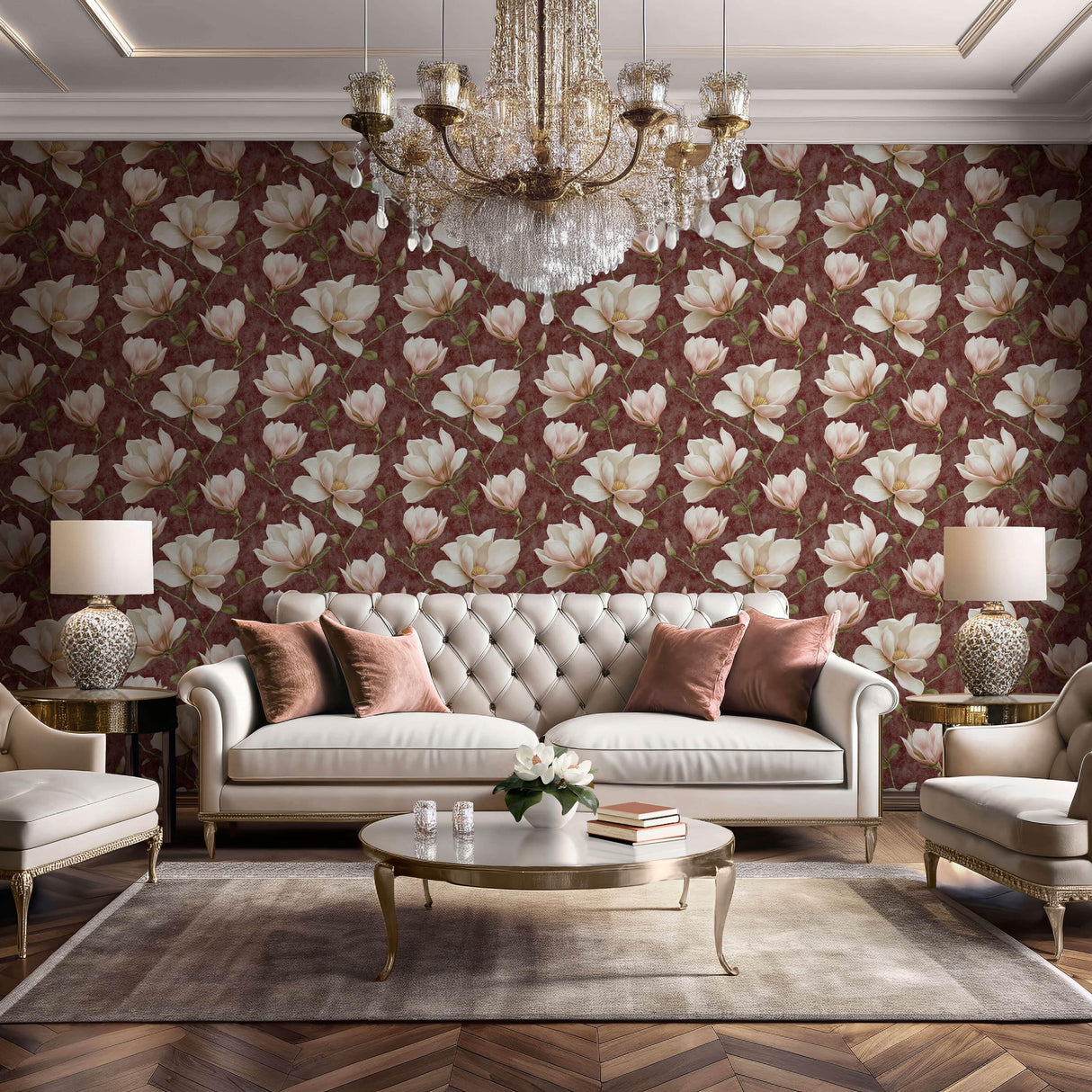 Veer Decor Grand Magnolia Red Wallpaper