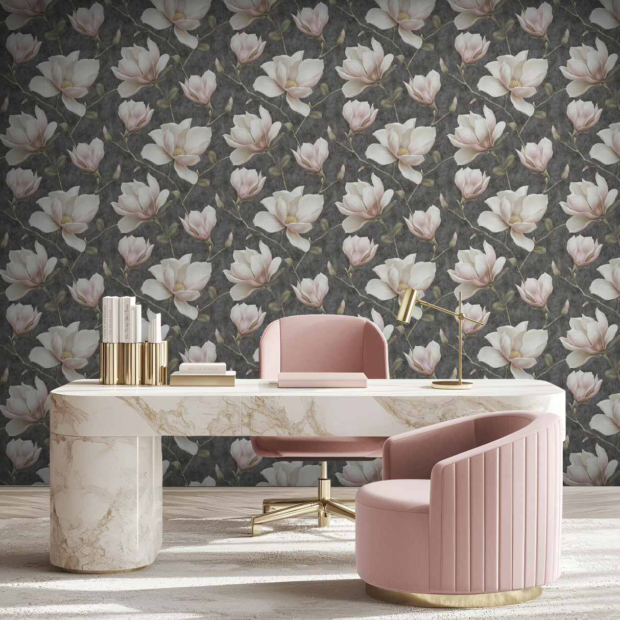 Veer Decor Grand Magnolia Black Wallpaper