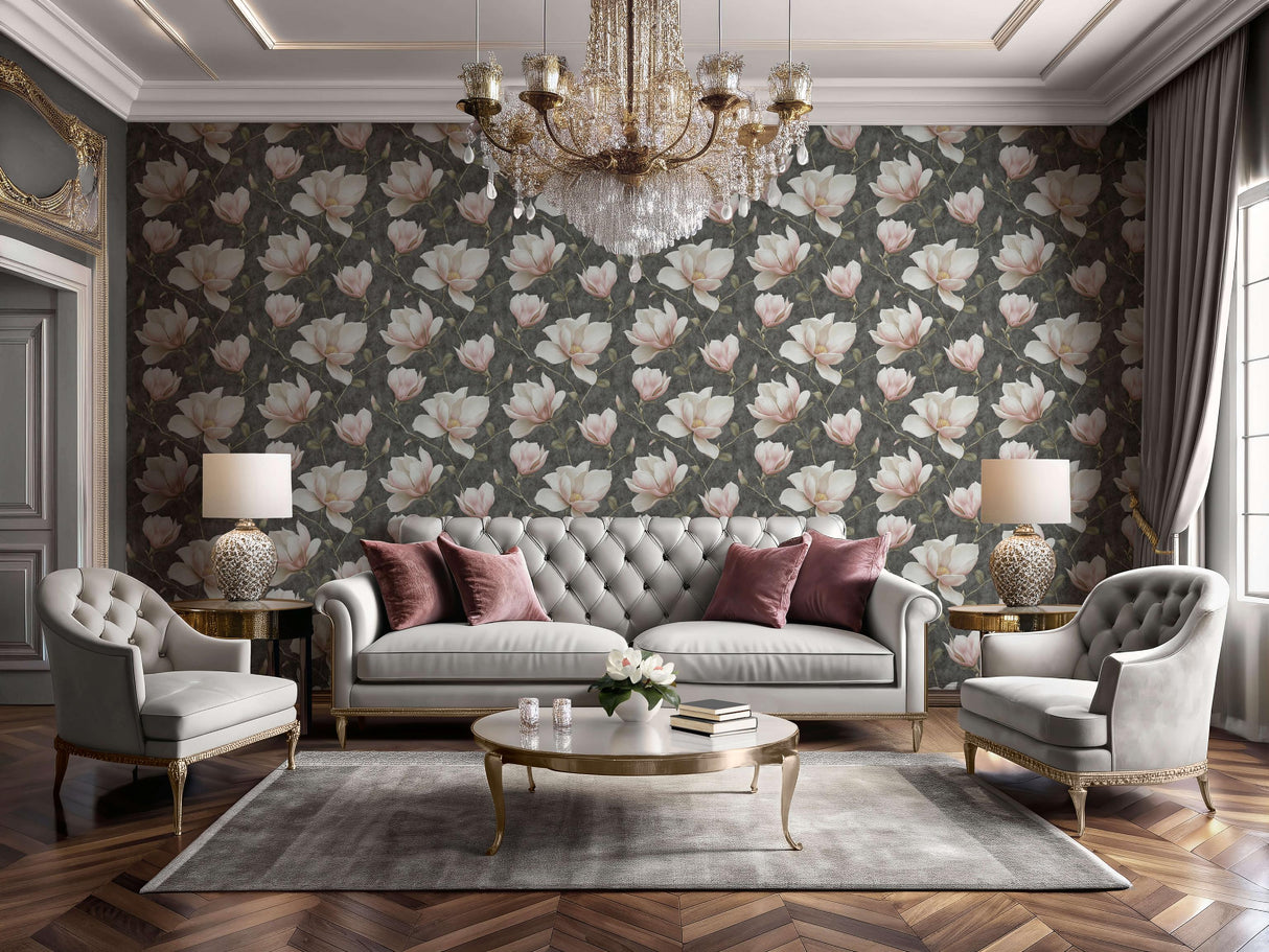 Veer Decor Grand Magnolia Black Wallpaper