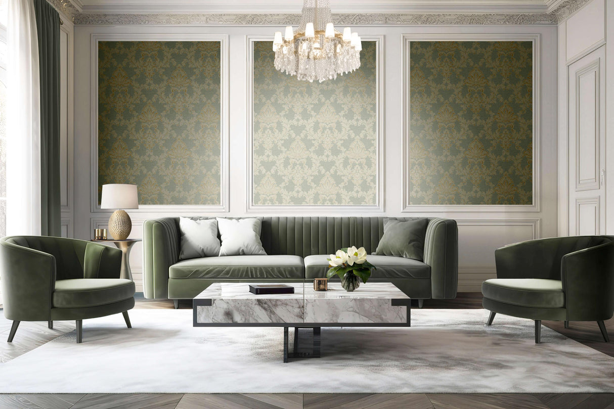 Veer Decor Venezia Damask Green Wallpaper