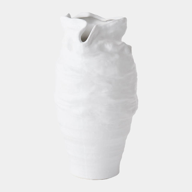 Surya GV Tousle Ruffle Top Vase-White 13"H x 7"W x 7"D Vase