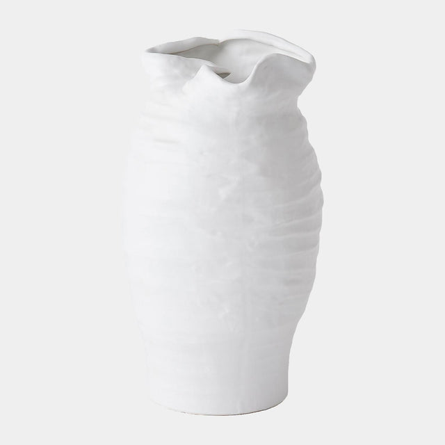 Surya GV Tousle Ruffle Top Vase-White 12"H x 7"W x 7"D Vase