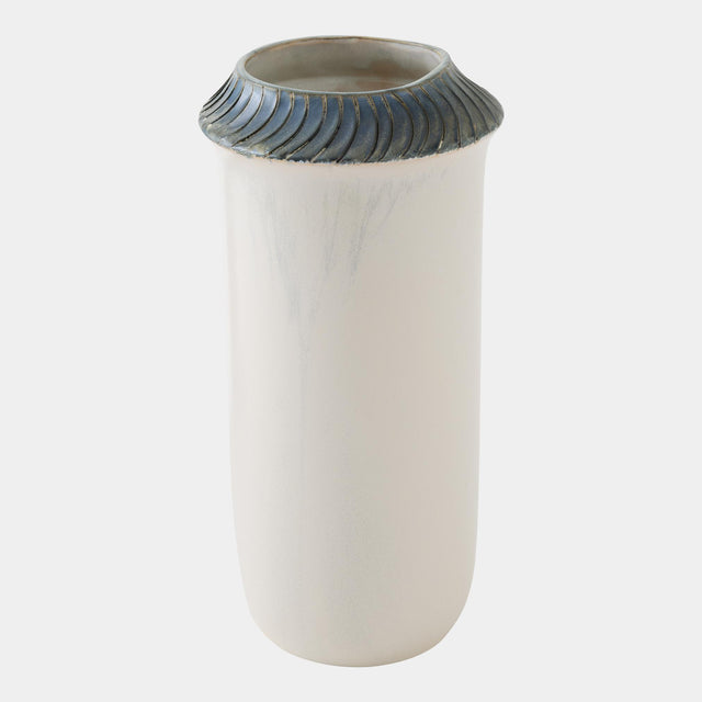 Surya GV Aiden Aiden Etched Blue Rimed Vase-Lg 13"H x 6"W x 6"D Vase