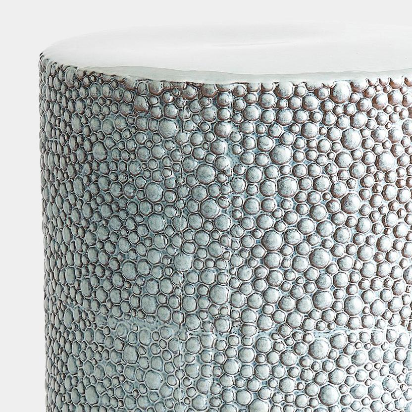 Surya GV Calcasieu Ferradas Stone Stool-Shiny Blue/White 19"H x 13"W x 13"D Accent Table