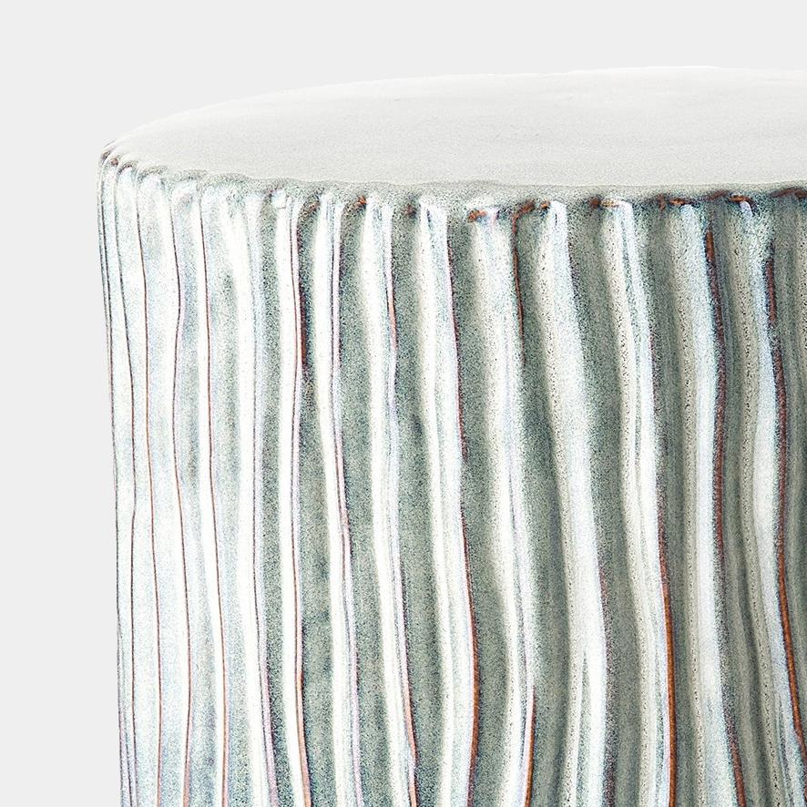 Surya GV Bromily Bromily Texture Wave Stool-Shiney Gray 18"H x 12"W x 12"D Accent Table