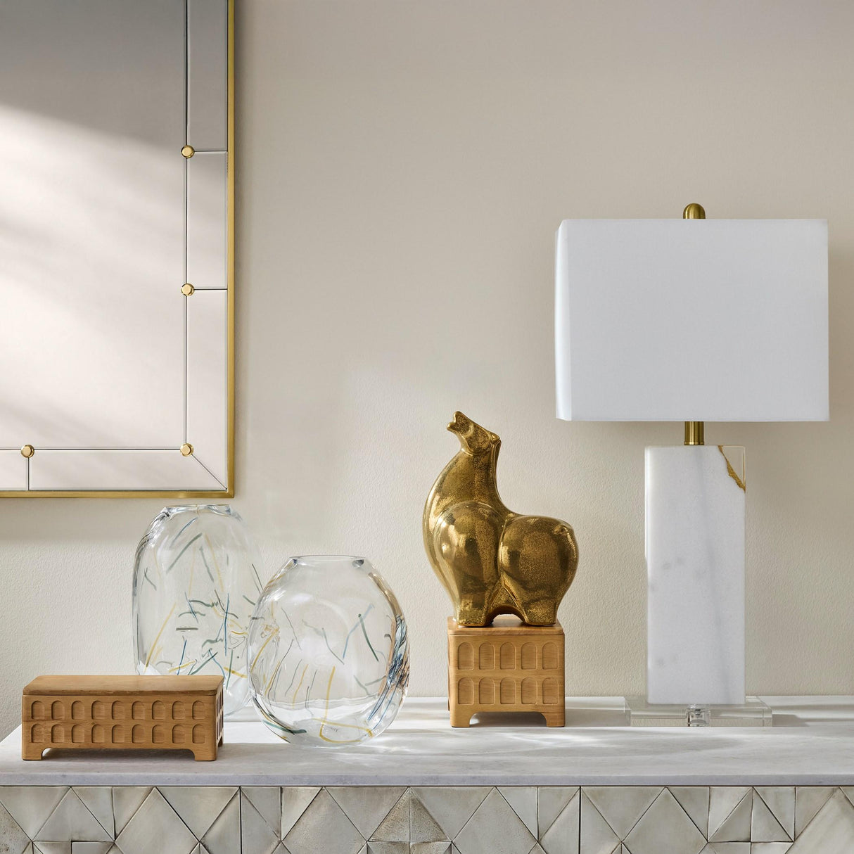 Surya GV Claus Claus Stud Mirror-Brushed Brass 36"H x 24"W x 1"D Mirror
