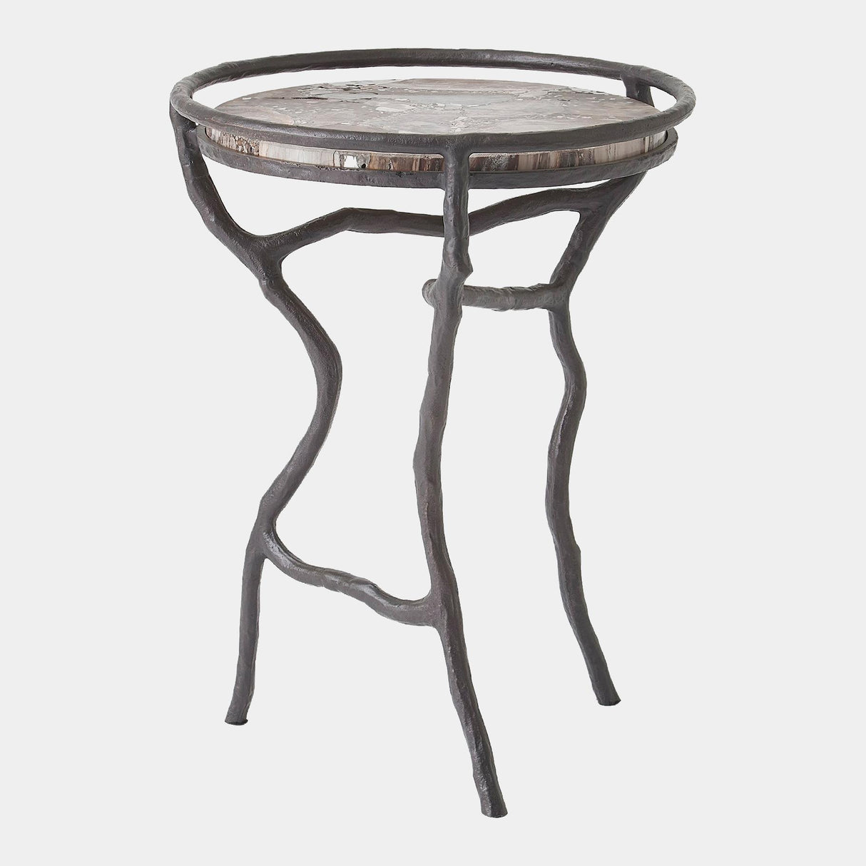 Surya GV Callan Callan Freeform Table-Bronze/Silver Travertine 22"H x 17"W x 17"D Accent Table