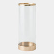 Surya GV Banded Banded Hurricane-Antique Brass 21"H x 9"W x 9"D Candleholder/Candle
