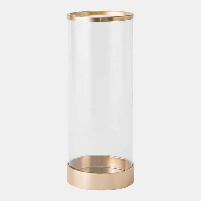 Surya GV Banded Banded Hurricane-Antique Brass 21"H x 9"W x 9"D Candleholder/Candle