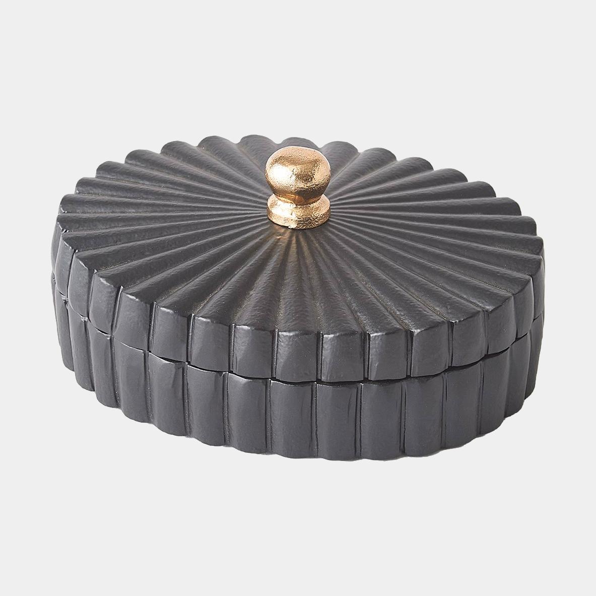 Surya GV Milena Milena Oval Box-Black w/Gold Knob 3"H x 6"W x 7"D Box