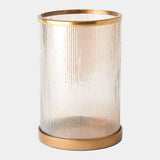 Surya GV Tredough Tredough Luster Ribbed Hurricane-Antique Brass 13"H x 9"W x 9"D Candleholder/Candle