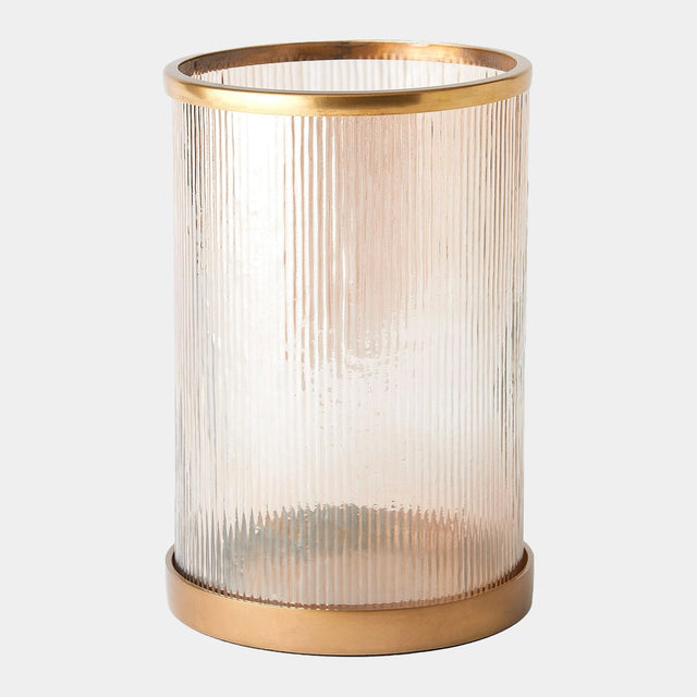 Surya GV Tredough Tredough Luster Ribbed Hurricane-Antique Brass 13"H x 9"W x 9"D Candleholder/Candle
