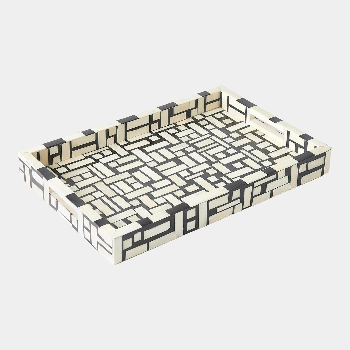 Surya GV Kris Kris Inlaid Tray-Black/Cream 2"H x 12"W x 18"D Decorative Tray