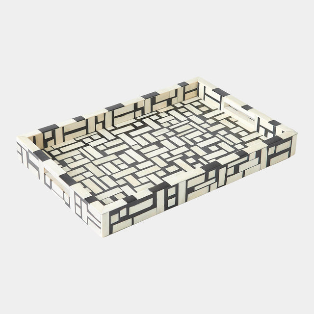 Surya GV Kris Kris Inlaid Tray-Black/Cream 2"H x 12"W x 18"D Decorative Tray