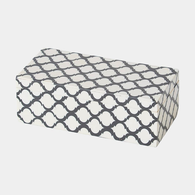 Surya GV Moroccan Moroccan Resin Box-Black/White-Sm 3"H x 4"W x 8"D Box