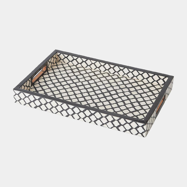Surya GV Moroccan Moroccan Resin Rectangular Tray-Black/White 2"H x 12"W x 18"D Decorative Tray