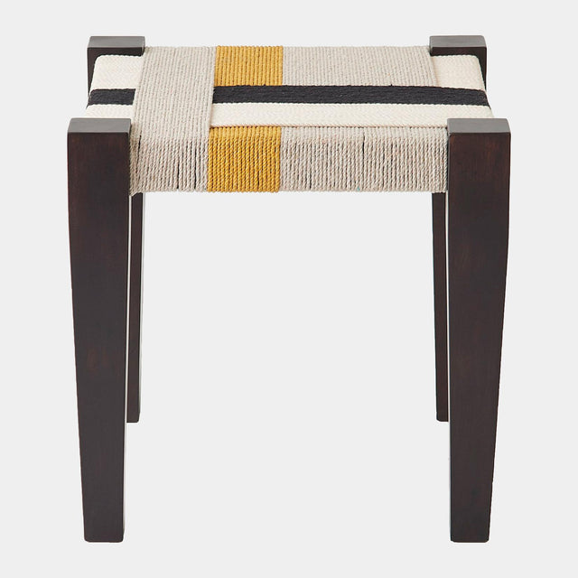 Surya GV Fiori Fiori Jute Stool-Black/Gray/White/Yellow 18"H x 18"W x 18"D Bench/Ottoman/Stool