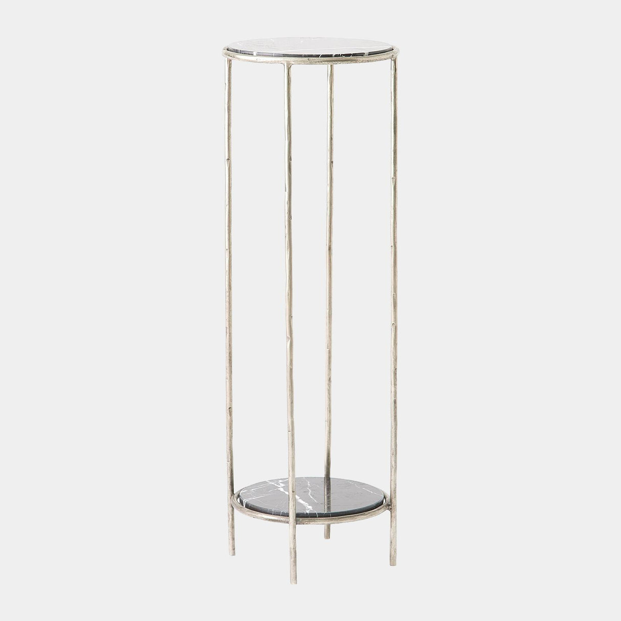 Surya GV Nicky Nicky Iron Pedestal Table-Nickel w/Black Marble 36"H x 12"W x 12"D Accent Table
