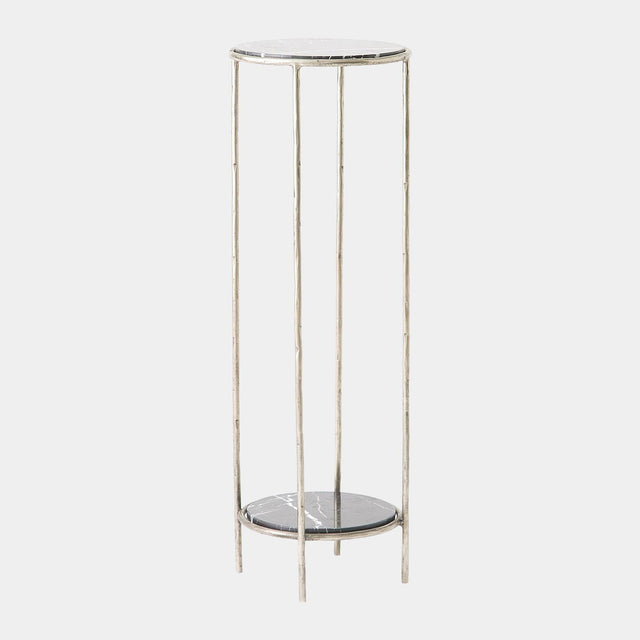 Surya GV Nicky Nicky Iron Pedestal Table-Nickel w/Black Marble 36"H x 12"W x 12"D Accent Table
