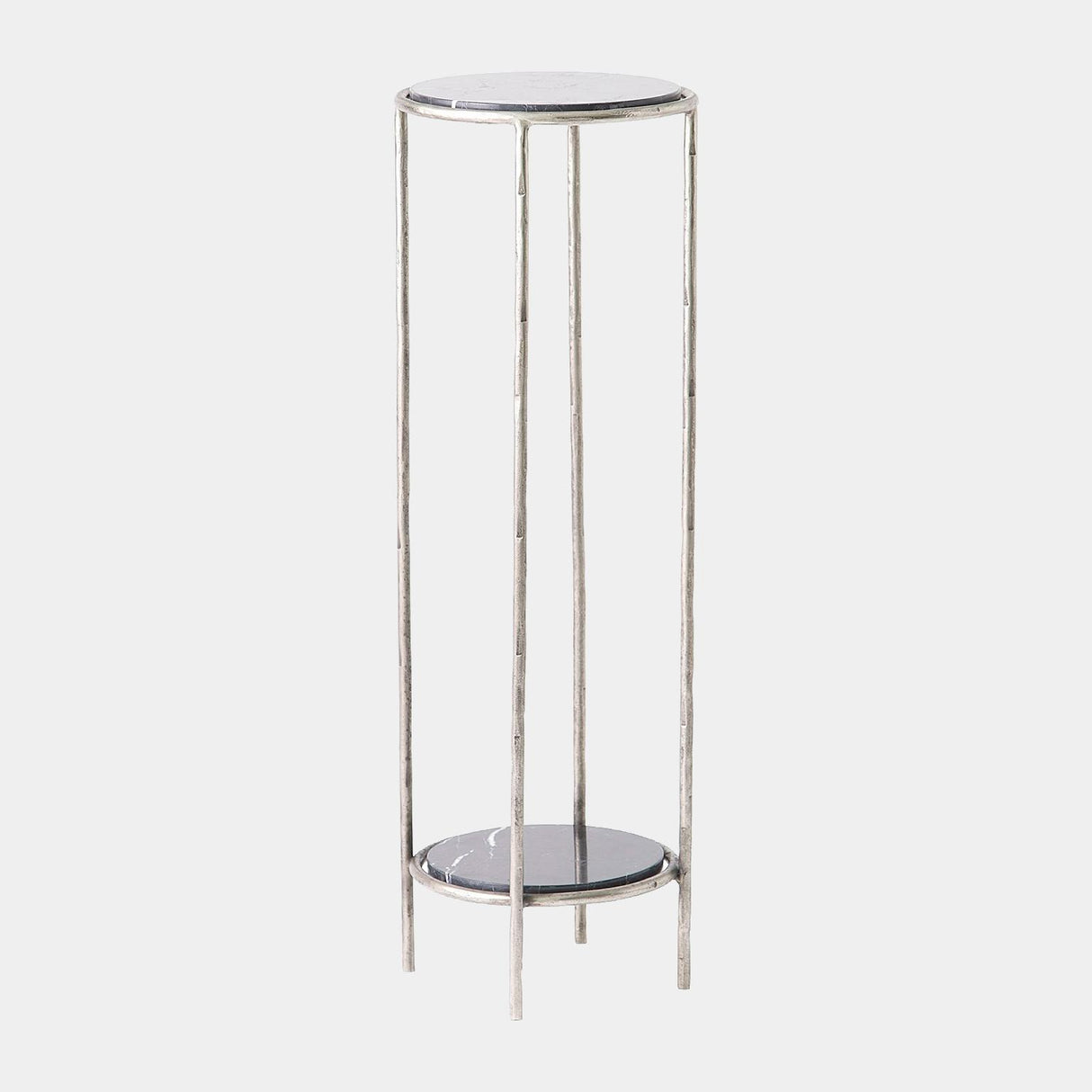 Surya GV Nicky Nicky Iron Pedestal Table-Nickel w/Black Marble 32"H x 11"W x 11"D Accent Table