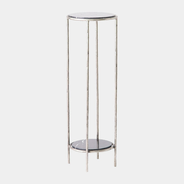 Surya GV Nicky Nicky Iron Pedestal Table-Nickel w/Black Marble 32"H x 11"W x 11"D Accent Table