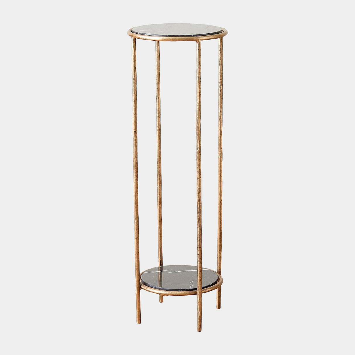 Surya GV Nicky Nicky Iron Pedestal Table-Brass-Black Marble 32"H x 11"W x 11"D Accent Table
