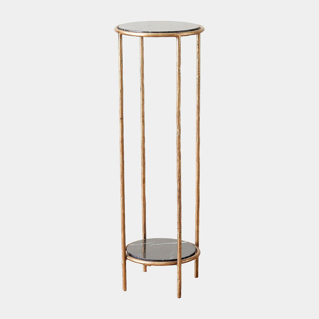 Surya GV Nicky Nicky Iron Pedestal Table-Brass-Black Marble 32"H x 11"W x 11"D Accent Table
