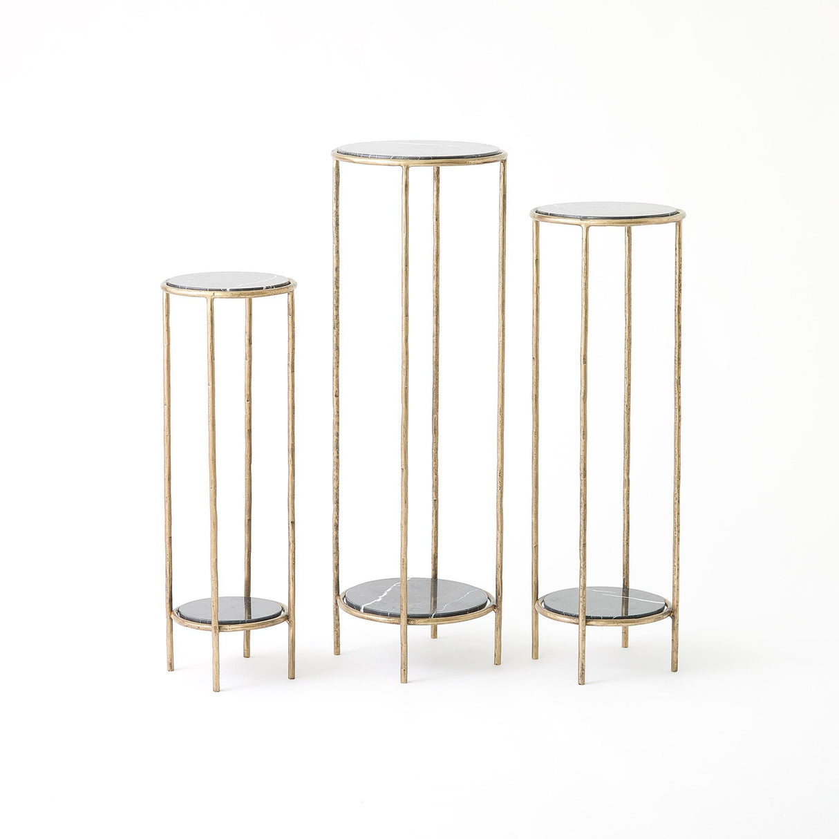 Surya GV Nicky Nicky Iron Pedestal Table-Brass-Black Marble 32"H x 11"W x 11"D Accent Table
