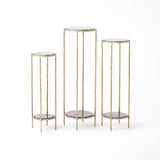 Surya GV Nicky Nicky Iron Pedestal Table-Brass-Black Marble 32"H x 11"W x 11"D Accent Table