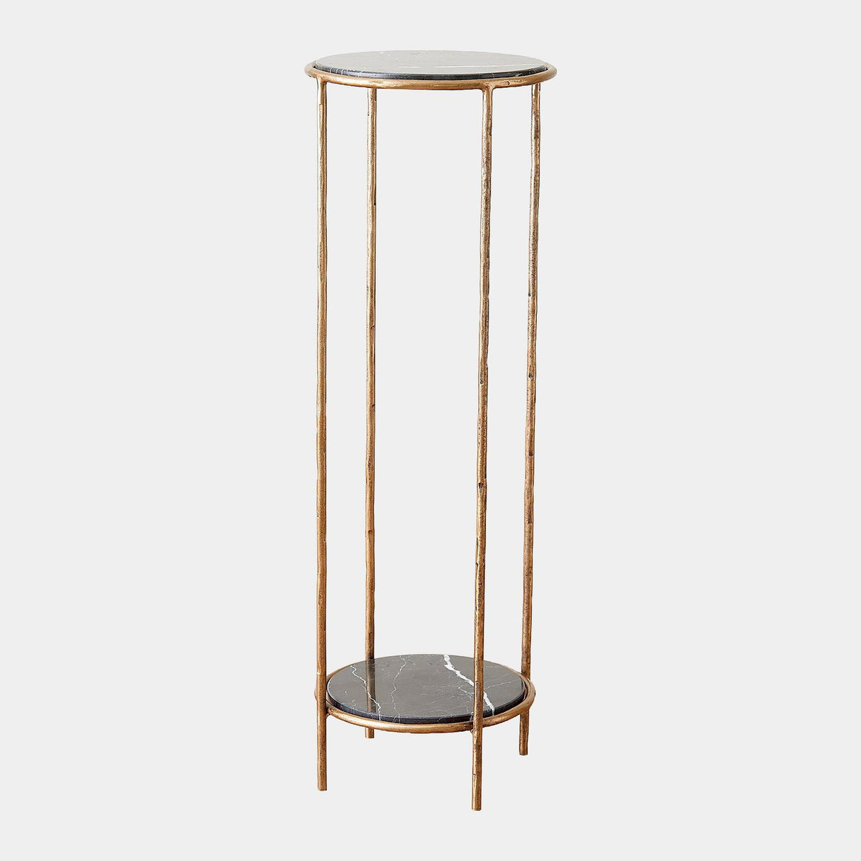 Surya GV Nicky Nicky Iron Pedestal Table-Brass-Black Marble 36"H x 12"W x 12"D Accent Table