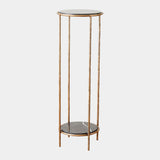 Surya GV Nicky Nicky Iron Pedestal Table-Brass-Black Marble 36"H x 12"W x 12"D Accent Table