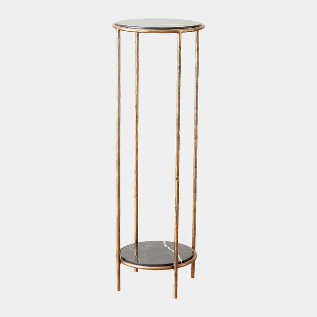 Surya GV Nicky Nicky Iron Pedestal Table-Brass-Black Marble 36"H x 12"W x 12"D Accent Table