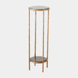 Surya GV Nicky Nicky Iron Pedestal Table-Brass-Black Marble 27"H x 9"W x 9"D Accent Table