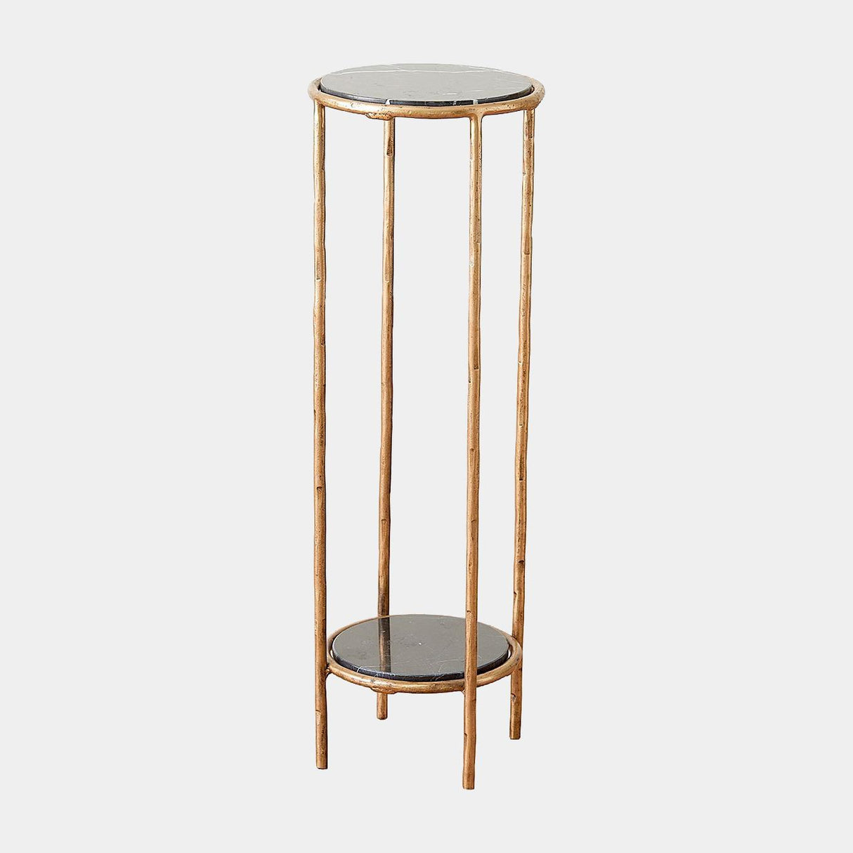 Surya GV Nicky Nicky Iron Pedestal Table-Brass-Black Marble 27"H x 9"W x 9"D Accent Table