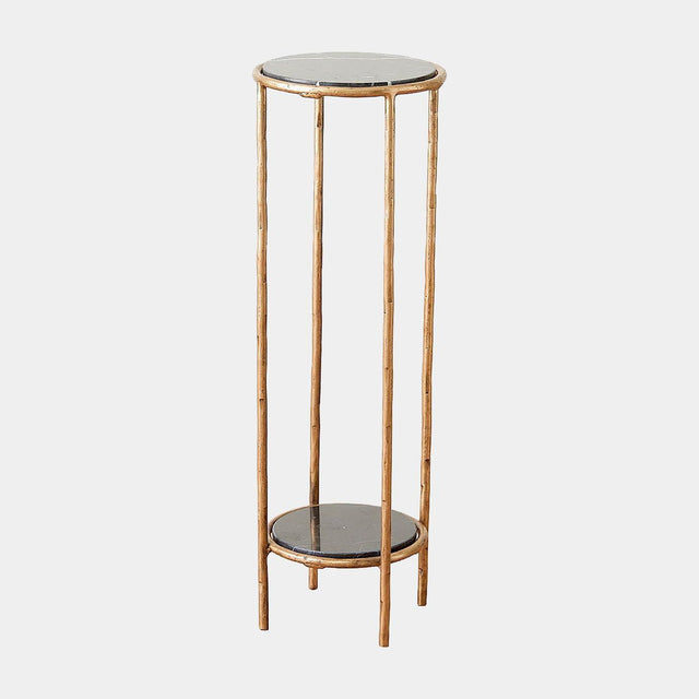 Surya GV Nicky Nicky Iron Pedestal Table-Brass-Black Marble 27"H x 9"W x 9"D Accent Table