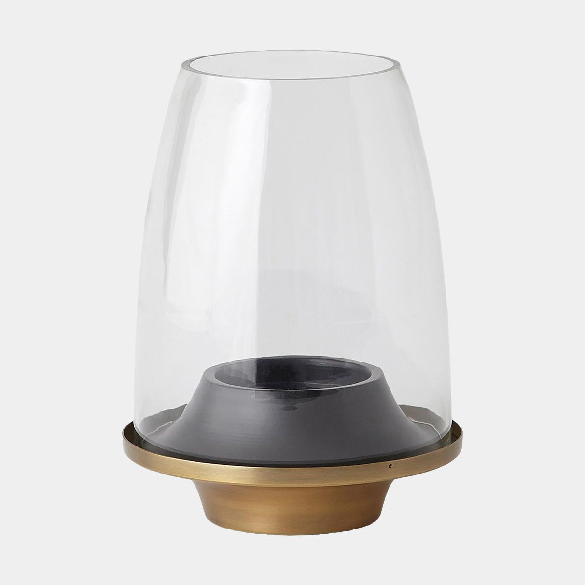 Surya GV Theo Theo Contemporary Hurricane-Black/Brass 11"H x 7"W x 7"D Candleholder/Candle