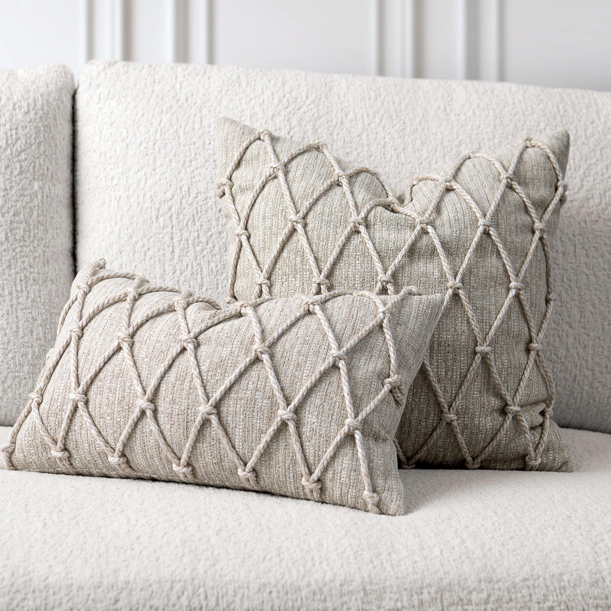 Elaine Smith Macrame Fawn Beige 20"x20" Decorative Pillow