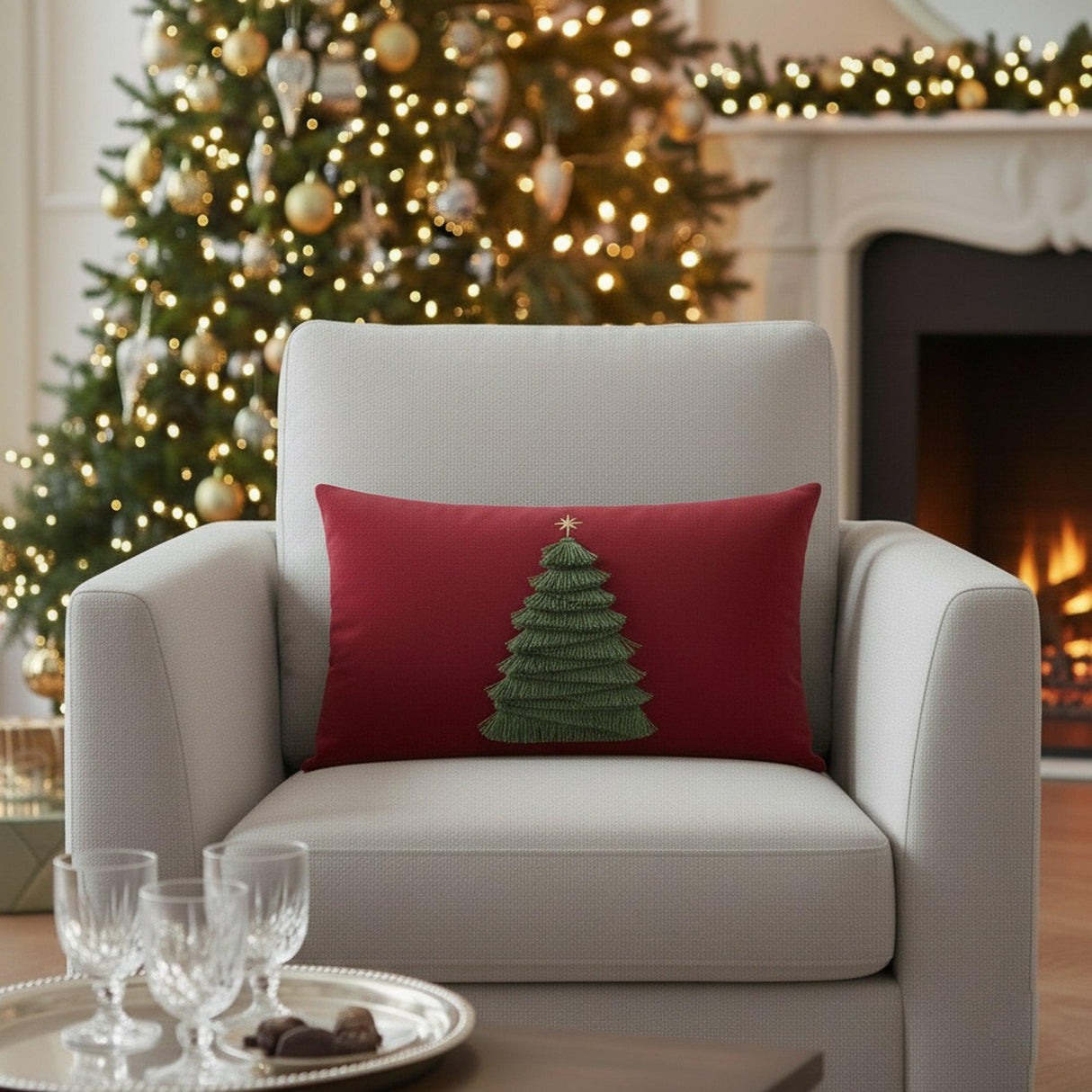 Elaine Smith Fraser Fir Ruby Red 12"x20" Decorative Pillow