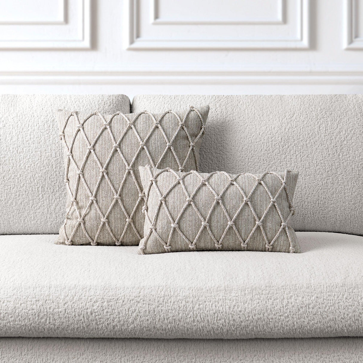 Elaine Smith Macrame Fawn Beige 12"x20" Decorative Pillow