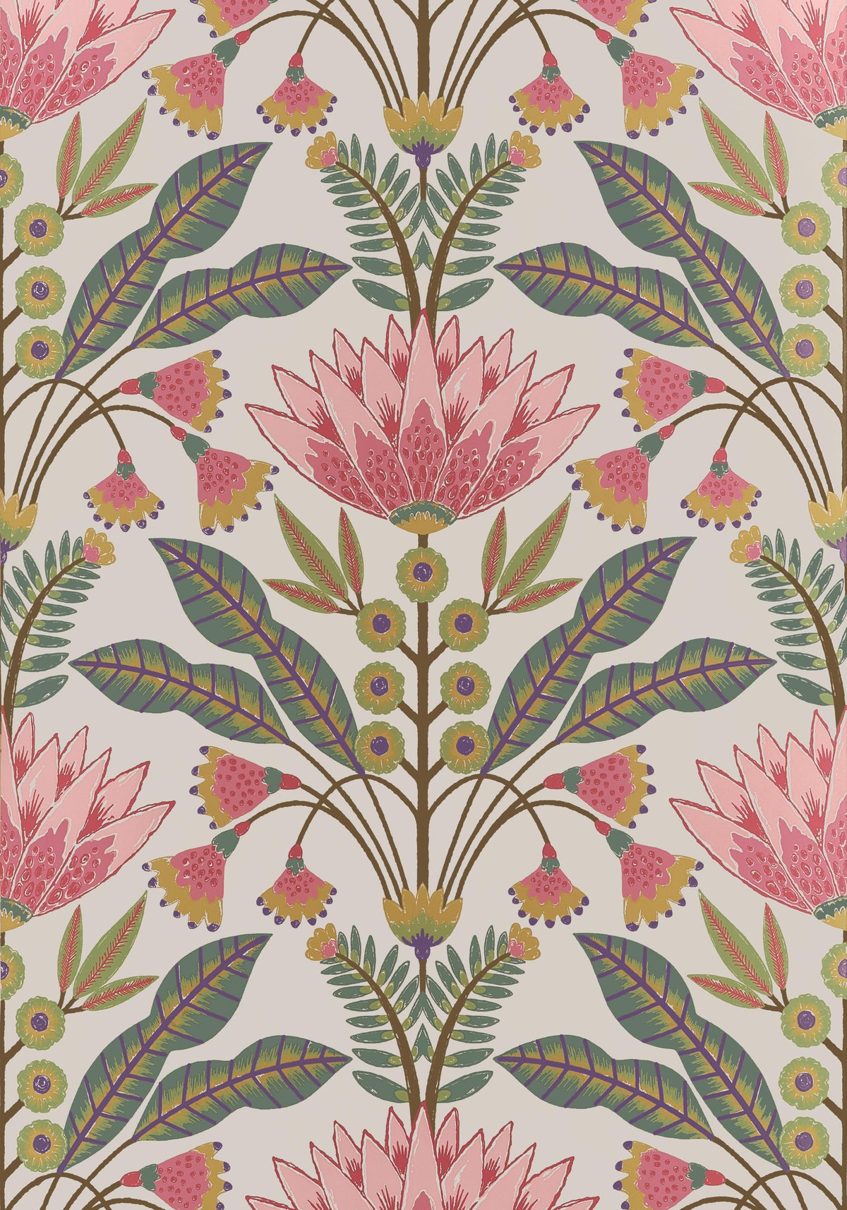 Thibaut Lotus Cranberry Wallpaper